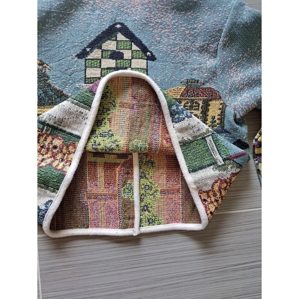 Vtg Birdhouse Tapestry Knit Cardigan Jacket Women's XL Sugar Street Artsy Whimsy - Picture 12 of 12